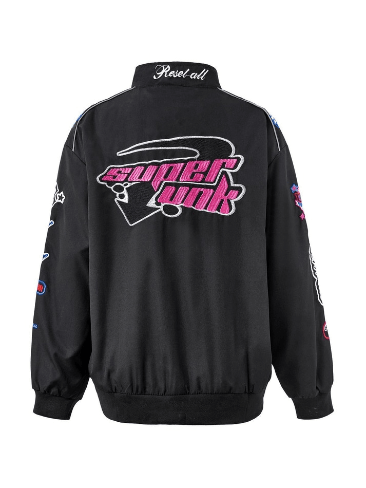 Vintage Embroidered Button-Down Motorcycle Varsity Jacket