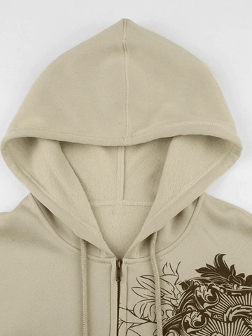 Sudadera con capucha y cremallera con estampado floral vintage