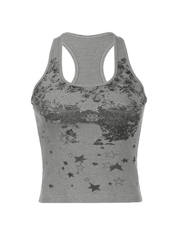 Camiseta sin mangas con estampado floral vintage de estrellas