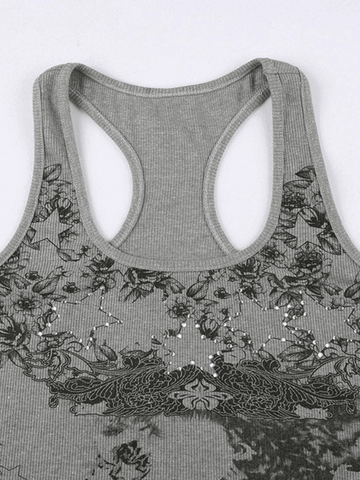 Camiseta sin mangas con estampado floral vintage de estrellas