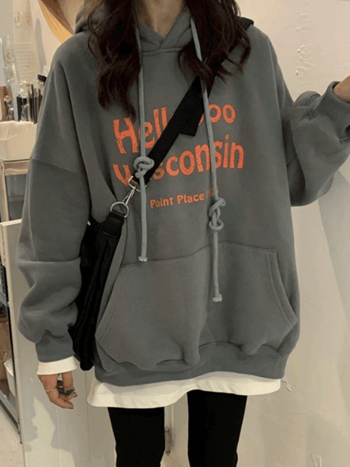 Vintage Gray Pullover Graphic Hoodie