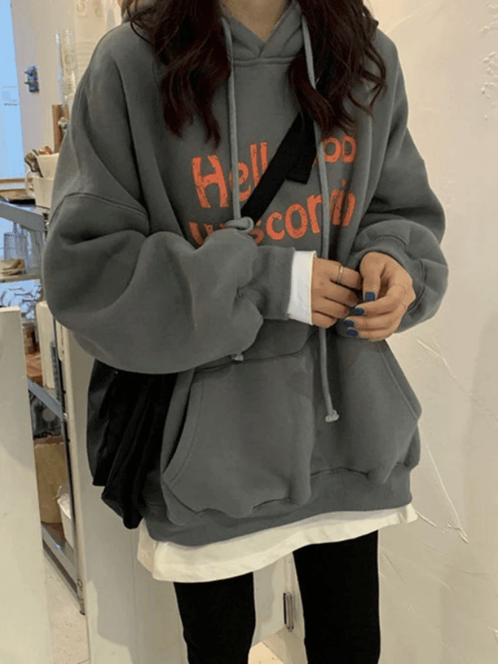 Vintage Gray Pullover Graphic Hoodie