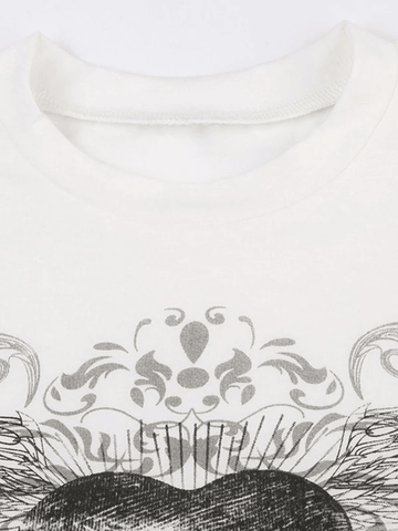 Vintage Heart Print Short Sleeves Tee