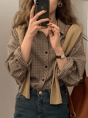 Vintage Long Sleeve Checkered Blouse