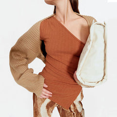 Vintage Long Sleeve Rib Knit Shrug Cardigan - Camel
