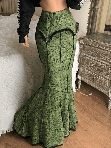 Falda larga con estampado de patchwork de sirena vintage