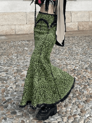 Falda larga con estampado de patchwork de sirena vintage