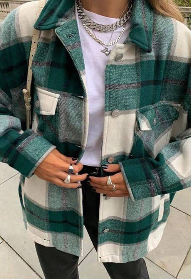 Vintage Pockets Oversized Plaid Shacket – Omcne