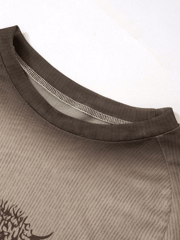 Vintage Print Mesh Long Sleeve Tee