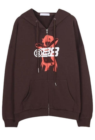 Kapuzenpullover mit Reißverschluss im Vintage-Print