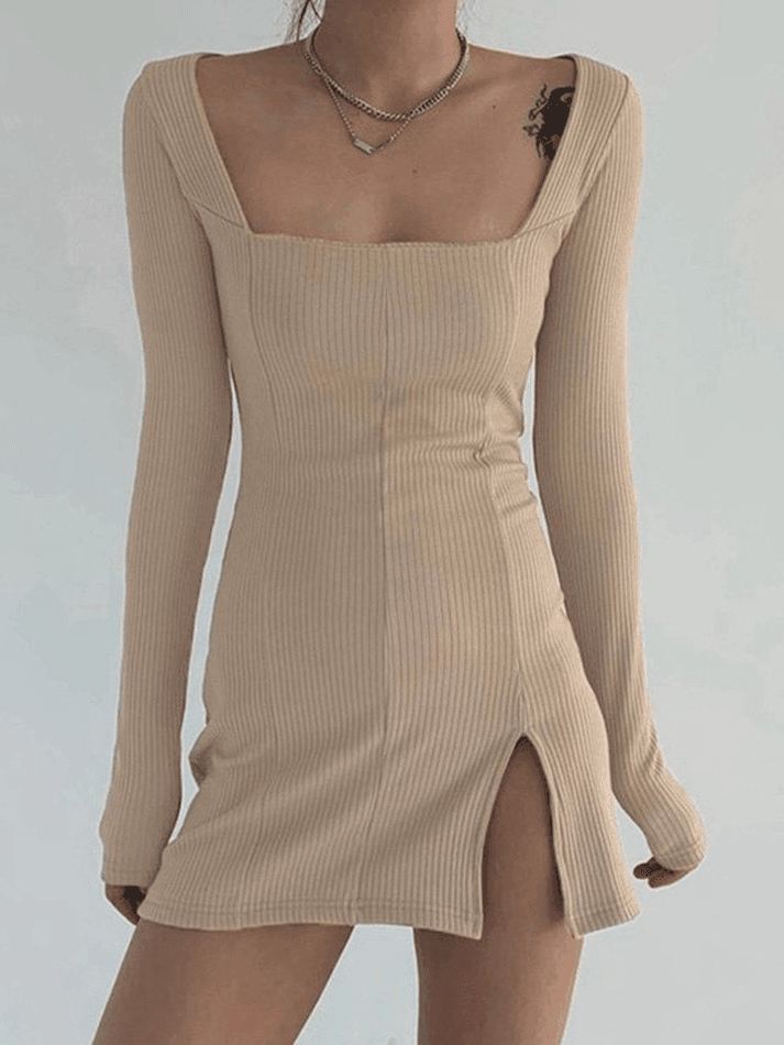 Vintage Rib Split Sweater Dress