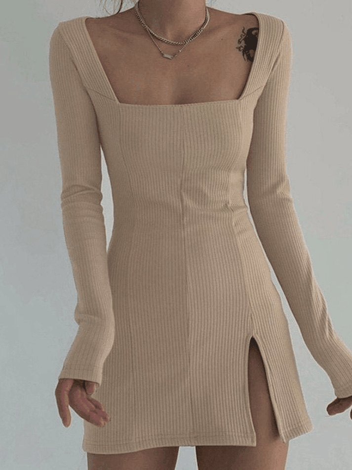 Vintage Rib Split Sweater Dress