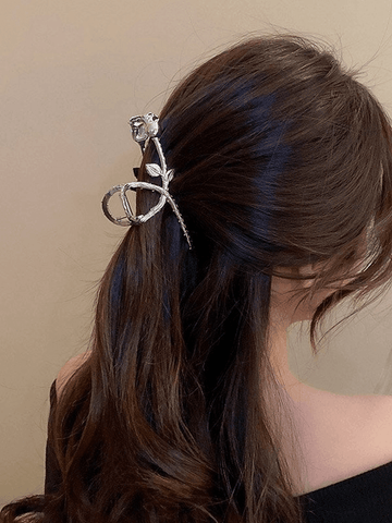Vintage Rose Decor Silver Hair Claw