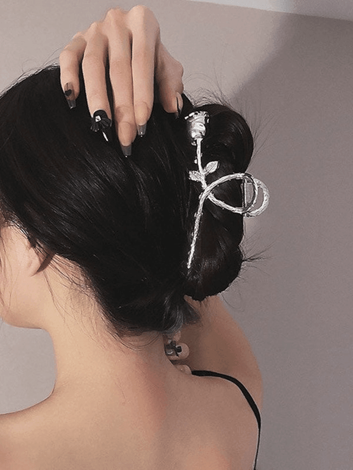 Vintage Rose Decor Silver Hair Claw