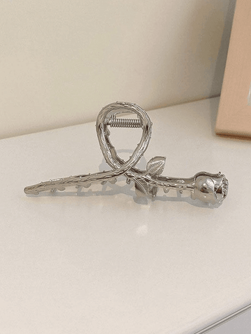 Vintage Rose Decor Silver Hair Claw