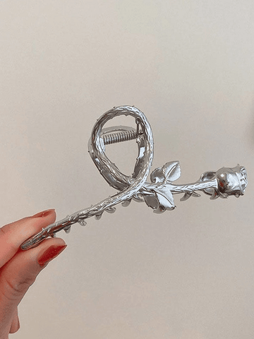 Vintage Rose Decor Silver Hair Claw