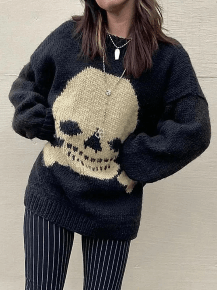 Vintage Skull Jacquard Pullover Sweater
