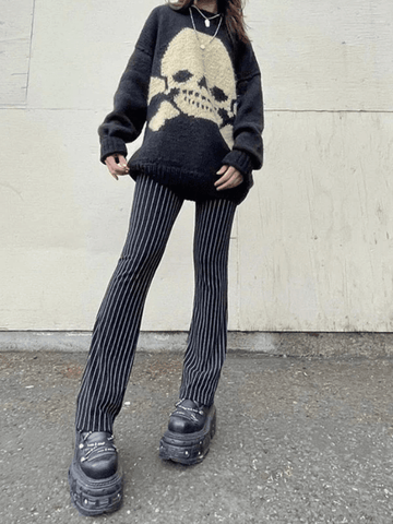 Vintage Skull Jacquard Pullover Sweater