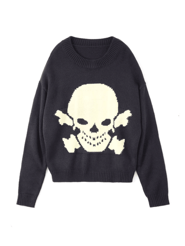 Vintage Skull Jacquard Pullover Sweater