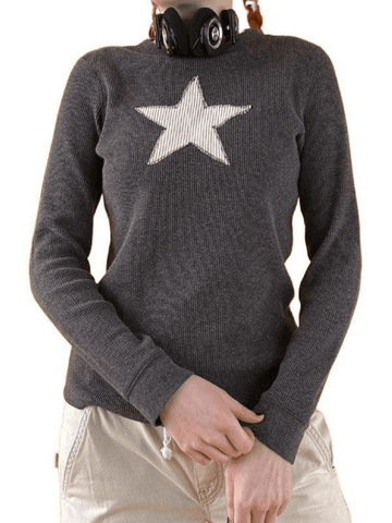 Top de punto de manga larga con estrella vintage