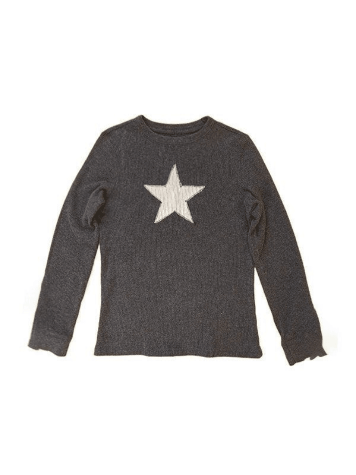 Top de punto de manga larga con estrella vintage