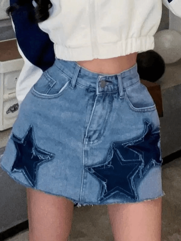 Vintage Star Patch Denim Mini Skirts
