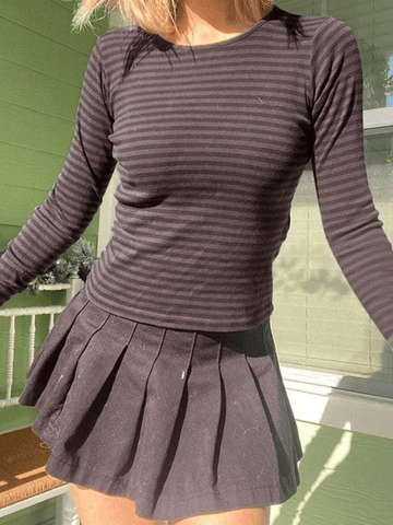 Gestreiftes Vintage-Crop-Top mit langen Ärmeln