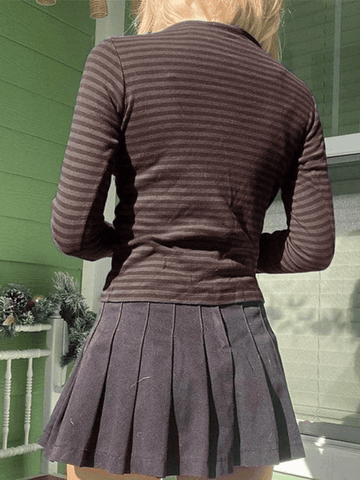 Gestreiftes Vintage-Crop-Top mit langen Ärmeln