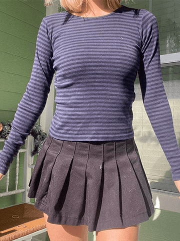 Gestreiftes Vintage-Crop-Top mit langen Ärmeln