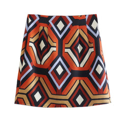 Vintage Style Print High Waist Bodycon Mini Skirt - Multicolor