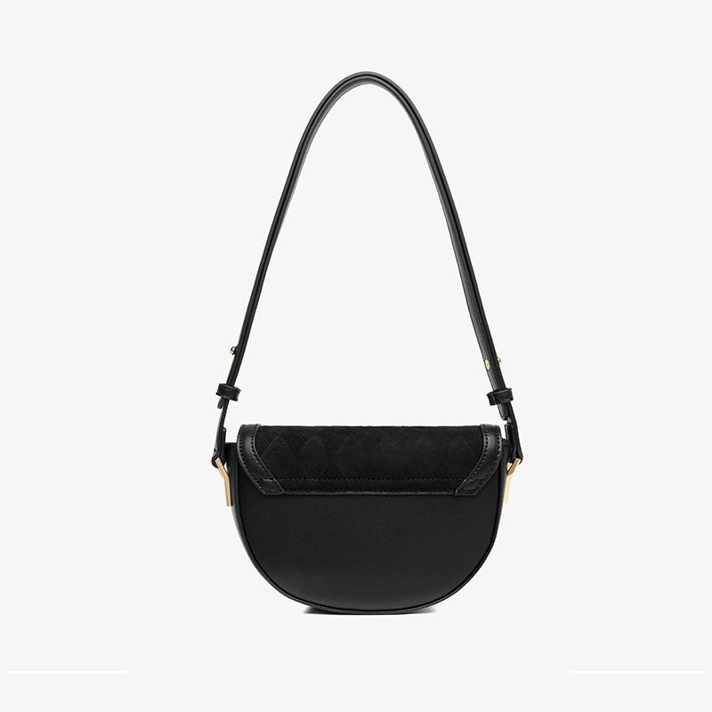 Vintage Suede Argyle Pattern Crossbody Saddle Bag - Black