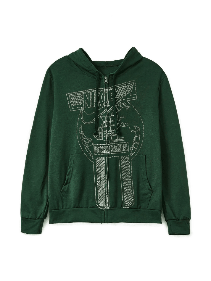 Sudadera con capucha y cremallera verde lavado vintage