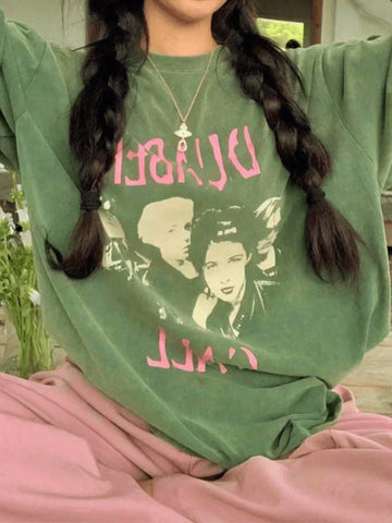 Camiseta gráfica de manga corta con lavado vintage