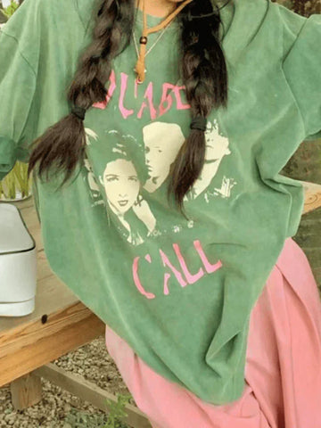 Camiseta gráfica de manga corta con lavado vintage
