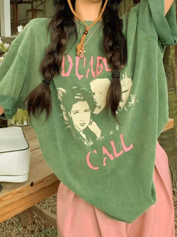 Camiseta gráfica de manga corta con lavado vintage