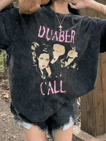 Camiseta gráfica de manga corta con lavado vintage