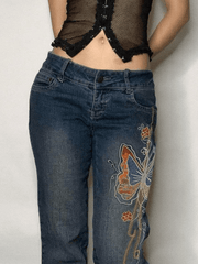 Vintage Washed Butterfly Flare Jeans