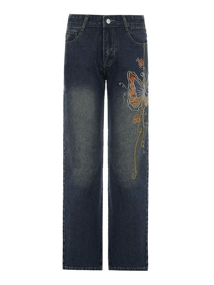 Vintage Washed Butterfly Flare Jeans
