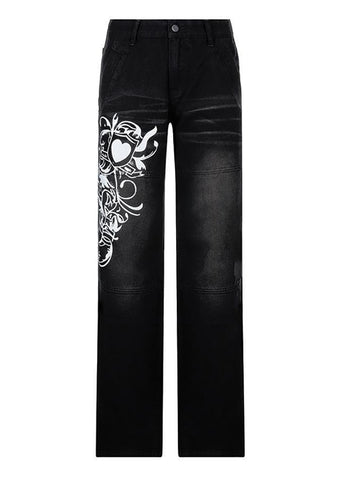 Jeans mit verwaschenem Vintage-Herz-Print