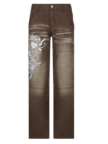 Jeans mit verwaschenem Vintage-Herz-Print