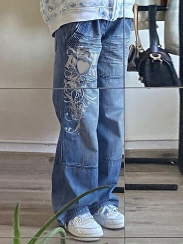 Jeans mit verwaschenem Vintage-Herz-Print