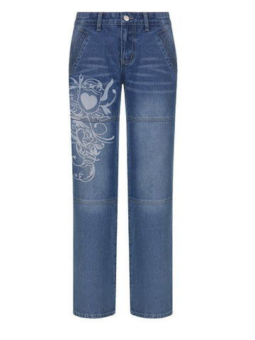 Jeans mit verwaschenem Vintage-Herz-Print