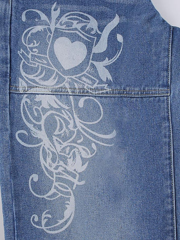 Jeans mit verwaschenem Vintage-Herz-Print