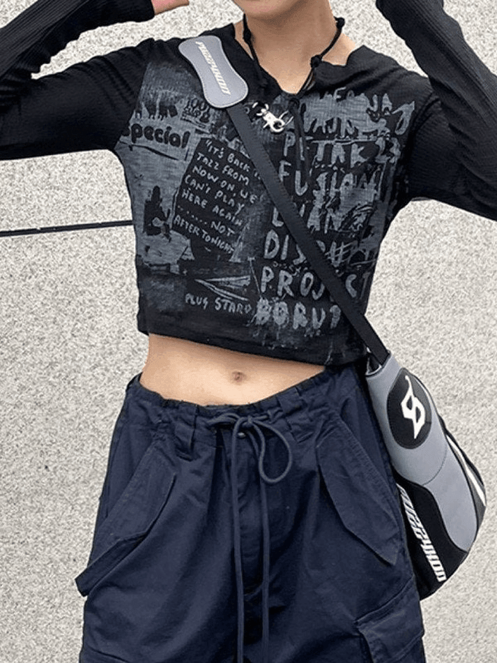 Vintage Y2K Langarm Strick Crop Top