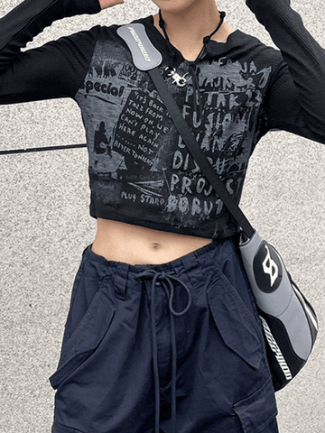 Vintage Y2K Langarm Strick Crop Top