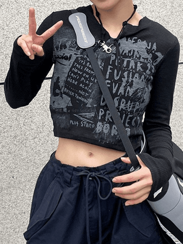 Vintage Y2K Langarm Strick Crop Top