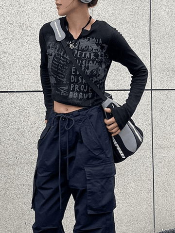 Vintage Y2K Langarm Strick Crop Top