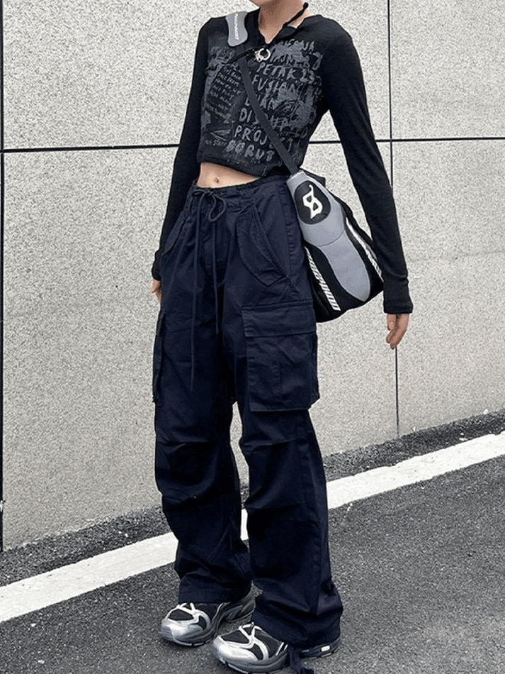 Vintage Y2K Langarm Strick Crop Top
