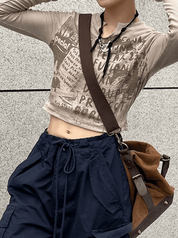 Vintage Y2K Langarm Strick Crop Top