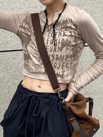Vintage Y2K Langarm Strick Crop Top